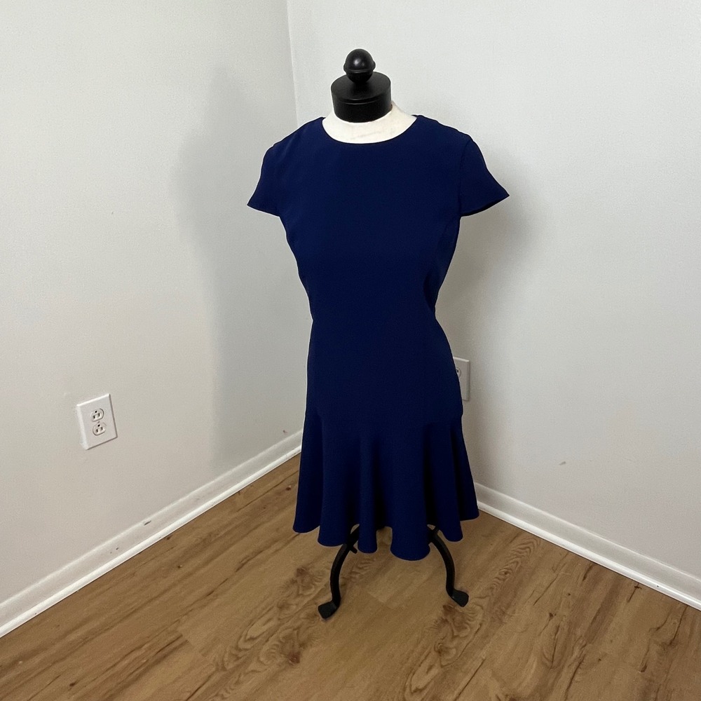 Amanda Uprichard Evalina Blue Flared Hem Cocktail Party Career Dress Medium